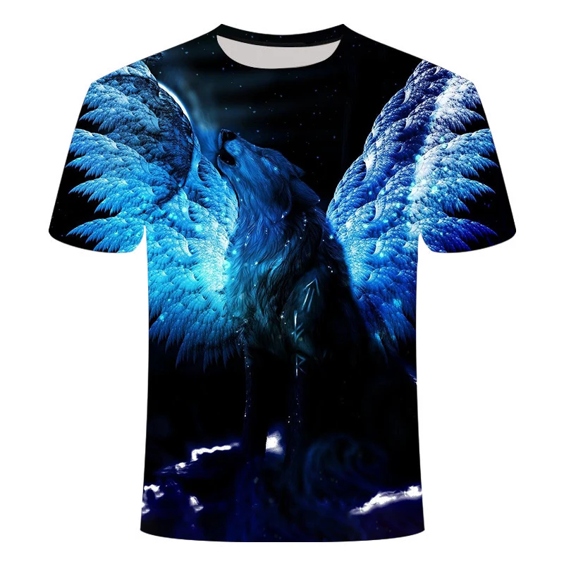 

Summer new round neck short-sleeved fashion T-shirt male 3D printed personality wolf head pattern large size fat plus fat size c