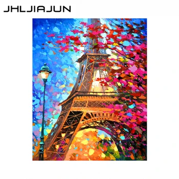 

JHLJIAJUN painting by numbers Landscape architecture Paris Street Tower diy art numbered rooms on canvas, apartment decoration