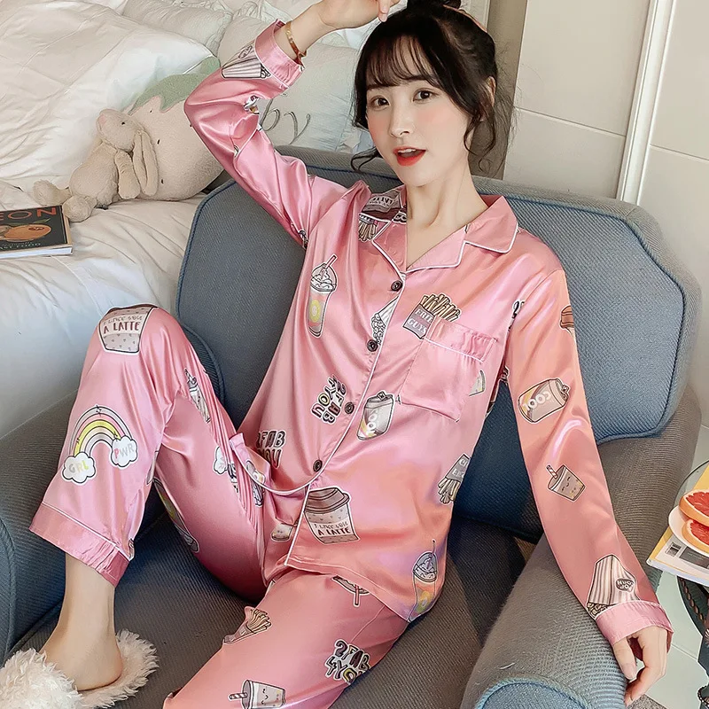 

[Temperature Attitude Warm] Spring Printed Cardigan Model Silk Pajamas Korean-style Long Sleeve Large Size Viscose Set-Outer Wea
