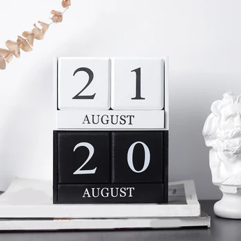 

Vintage Wooden Perpetual Desk Calendar Block Planner Permanent Desktop Organizer Diy Agenda Table Decoration
