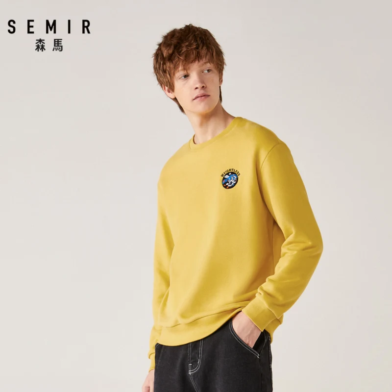 SEMIR Зимний свободный свитер для мужчин плюс бархатный джемпер утолщенный Взрослый пуловер с круглым вырезом на плече длинный рукав