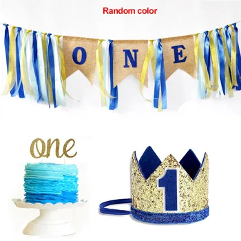 

1st Birthday Decoration DIY High Chair Girl Boy Happy Baby Cake Smash Letter Cartoon Colorful Banner Set Burlap With Hat