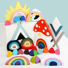 Blocs de construction en bois pour enfants, pont arc en ciel, empileur, jouet pour bébés, couleur Cognitive, jouets éducatifs Montessori