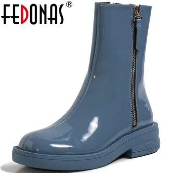 

FEDONAS Concise Motorcycle Boots Side Zipper Genuine Leather Chunky Platform Heels Shoes Woman Winter Party Basic Ankle Boots