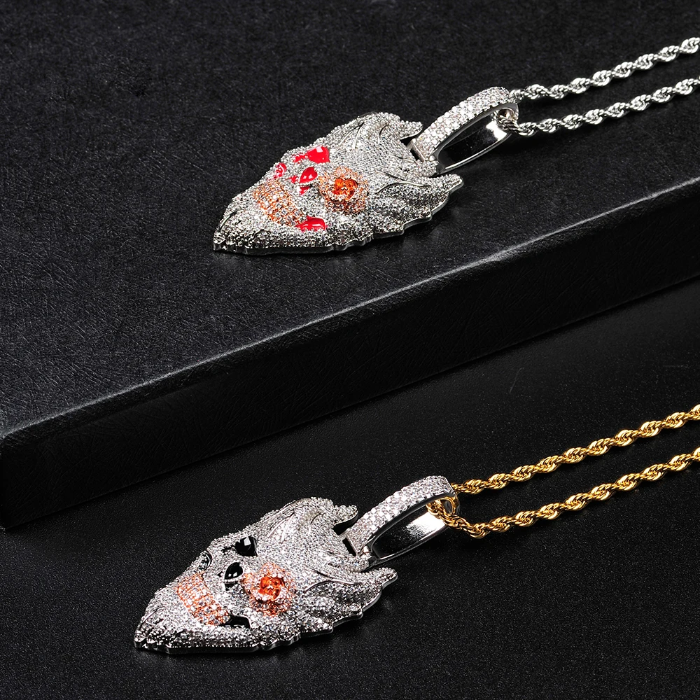 HIP HOP Skull Iced Out Pendant Necklace Bling Cubic Zirconia