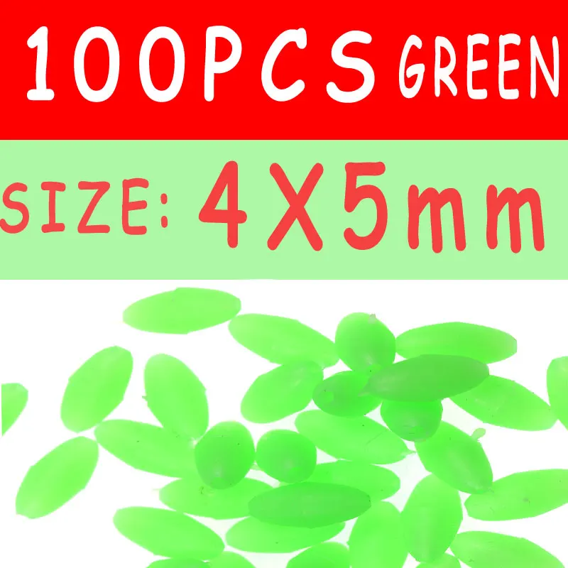 100 шт Овальные мягкие резиновые светящиеся бусины для рыбалки светящиеся бусины для раковины для тройных крючков рыболовные снасти Зеленый Красный рыболовные приманки снасти - Цвет: 4x5mm 100pcs green