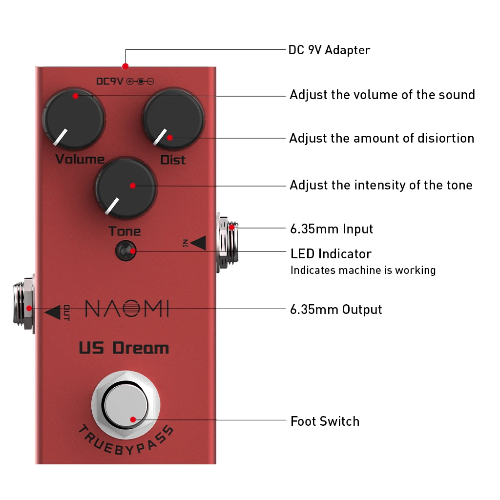 Педаль для гитарных эффектов NAOMI Clean Amp DC 9 в Mini Single True Bypass # NEP 04 использование
