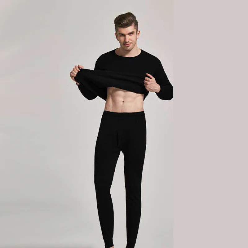 black Jerrinut мужское термобелье кальсоны для мужчин зимние плотные комплекты термобелья нижнее белье сохраняющие тепло L XL XXL XXXL 4XL - Цвет: black