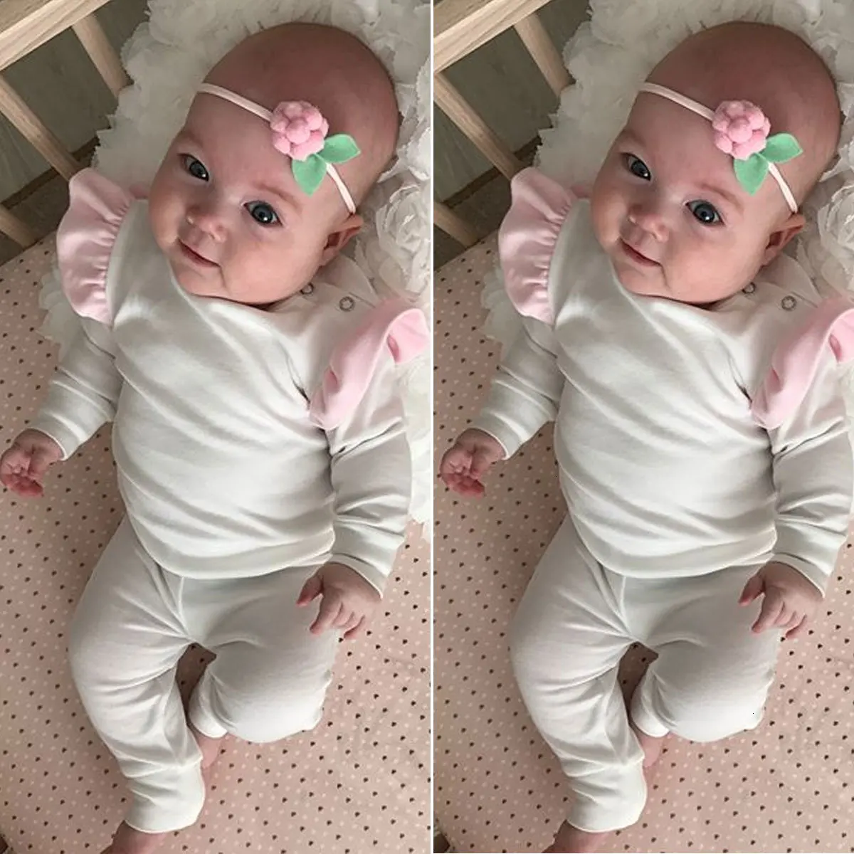 Kind Neugeborene Mädchen Fliegenhülse Langarm Tops Hosen Baumwolle Kleidung Sets