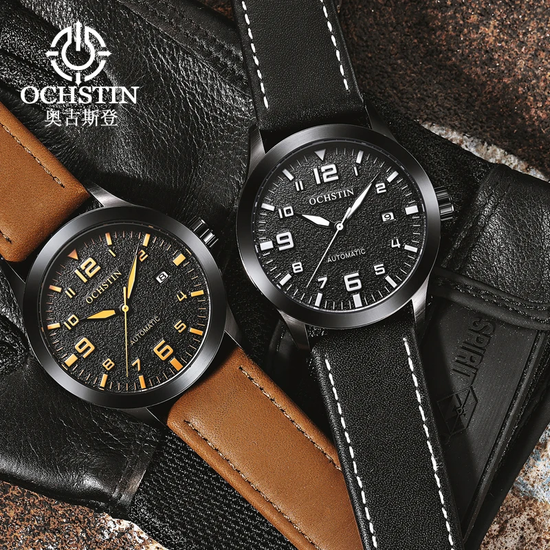 Mechanical Watch Men Leather Strap Calendar
