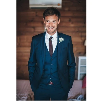 

Custom Made Navy Blue Wedding Suits for Men Slim Fit Skinny 3 Pieces Groom Tuxedos Prom Party Suits (Jacket+Pant+Vest)