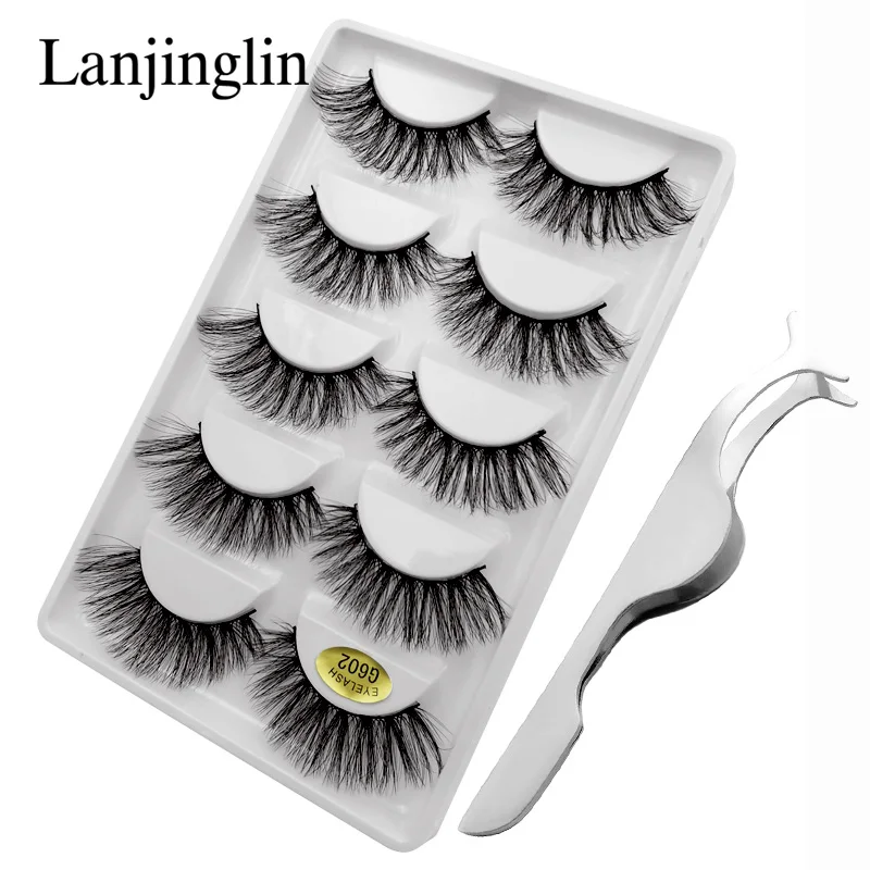 LANJINGLIN 1 комплект Пинцет для ресниц натуральный 3d норковые ресницы ручной работы Макияж Длинные Накладные ресницы для наращивания Поддельные ресницы - Цвет: G602T