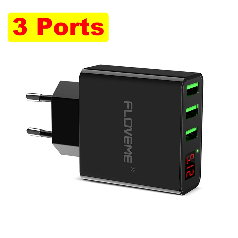 3 Ports EU FLOVEME 3 порта USB зарядное устройство 5 в 2,4 A Быстрая быстрая зарядка ЕС/США штекер Max светодиодный дисплей Мобильный телефон Смарт зарядное устройство для iPhone ноутбука - Тип штекера: 3 Ports EU
