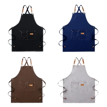 

Chef Canvas Apron,Cross Back Apron for Adult with Adjustable Straps and Pockets