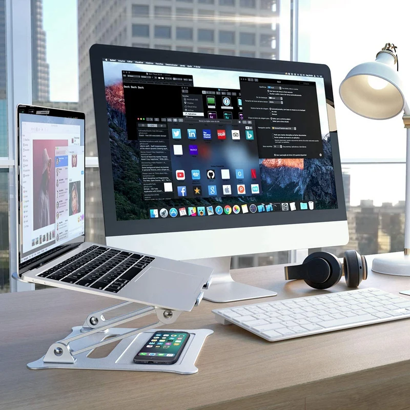 Подставка для ноутбука, серебристая алюминиевая офисная подставка для ноутбука, складная Портативная подставка для ноутбука, подставка для радиатора, подходит для 11-17