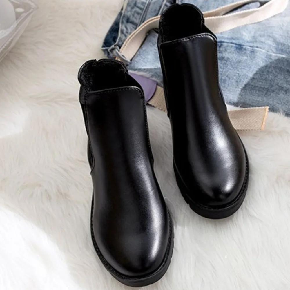 

2019 Autumn Women's Fashion Ankle Boots Flat Heel Round Head Shoes Leather Keep Warm Martin Boots Botas Mujer New