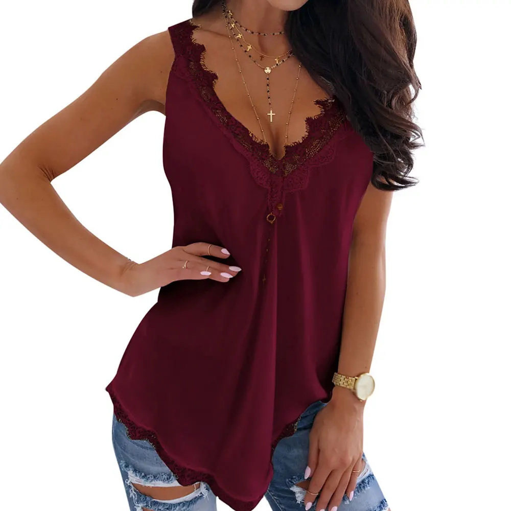 

Women Tops V Neck Sexy Lace Hollow Camisole Basic Top Cropped Backless Vintage Chiffon Camiseta sin mangas haut femme D30