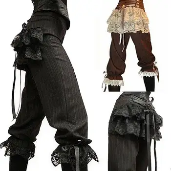 

Vrouwen Retro Hoge Taille Kant Patchwork Gebonden Piraat Broek Vijfde Broek Kostuum Hoge Taille Kant Patchwork Gebonden Piraat