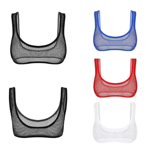 Womens See-Through Lingerie Bras Tops Exotic Costume Fishnet Hollow Out Wide Shoulder Straps Deep Vest Tank Crop Top erotic lingerie women strapless bras