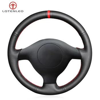 

LQTENLEO Black Artificial Leather Steering Wheel Cover for Volkswagen VW Bora Seat Leon MK1 1998-2005 Skoda Fabia 1 2004-2005