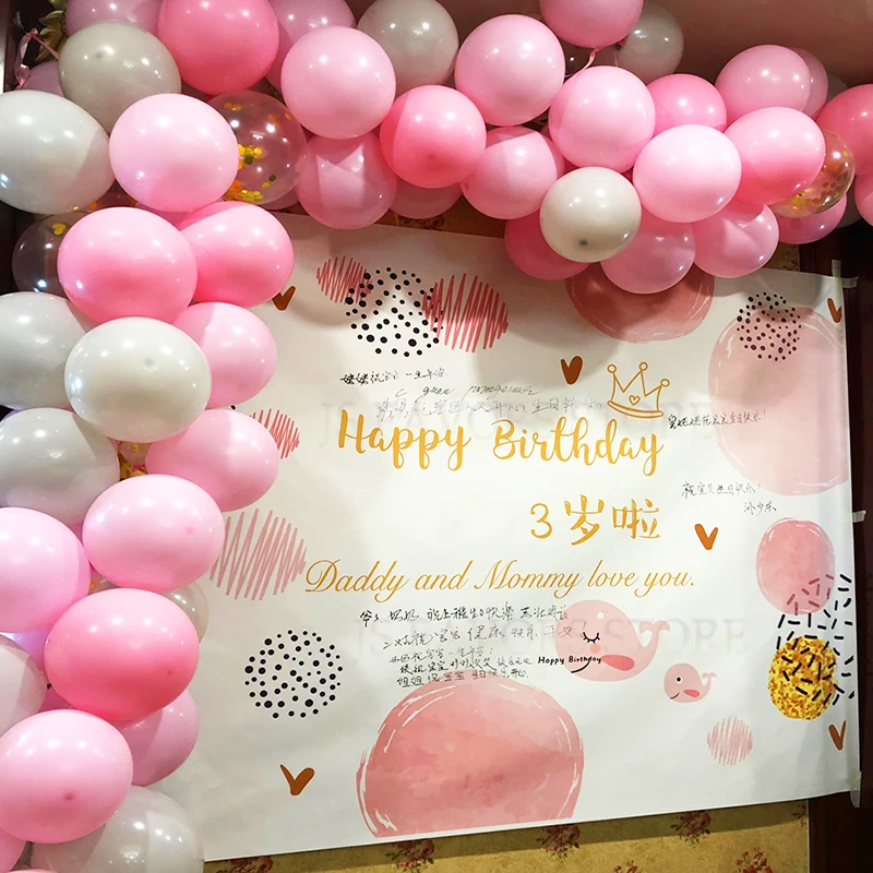 Free shipping 1pcs custom name date photo pink birthday party decoration wedding holiday opening sign large Background wall