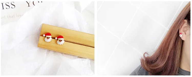 AOMU, новинка, Японский Корейский зимний Санта Клаус, снежинка, снеговик, олень, карамельный тростник, носок, колокольчик, серьги-гвоздики для женщин, подарки на Рождество