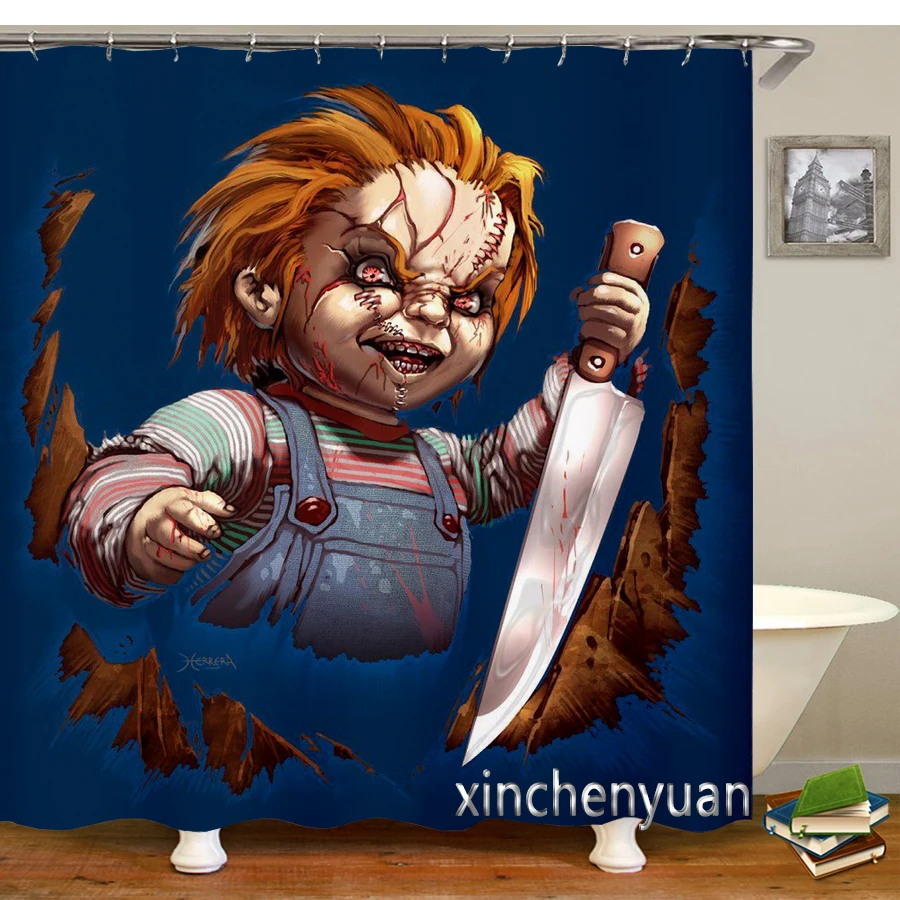 Horror Chucky Shower Curtains Waterproof Bathroom Curtain 3d Printed Fabric with Hooks Decoration Shower Curtain M10 2