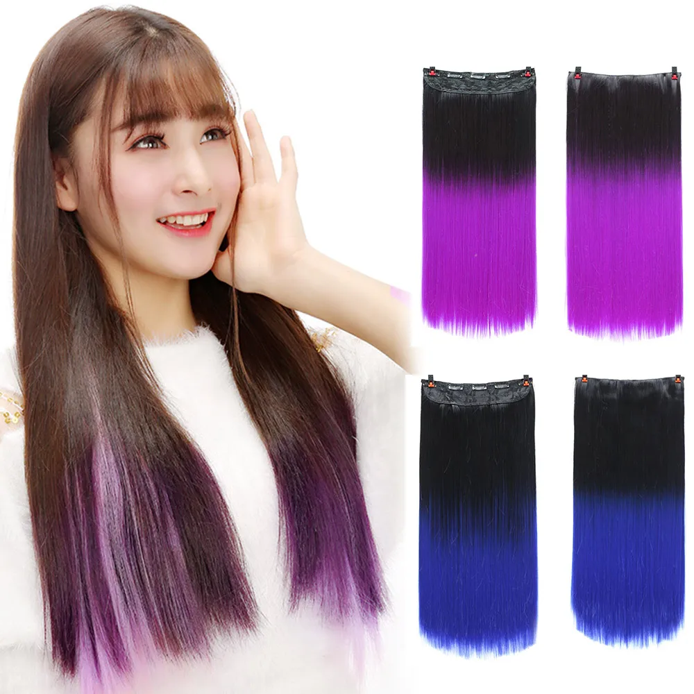 

AIYEE 24 Inches 60cm Fall To Hips Clip In One Piece Hair Extensions 3/4 Head 5 Clips Straight Synthetic Hairpiece Synthetic Hair