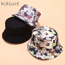KASURE Двусторонняя шляпа-ведро с милым рисунком, рыболовная уличная Панама, хип-хоп кепки для женщин и мужчин, летние солнцезащитные кепки