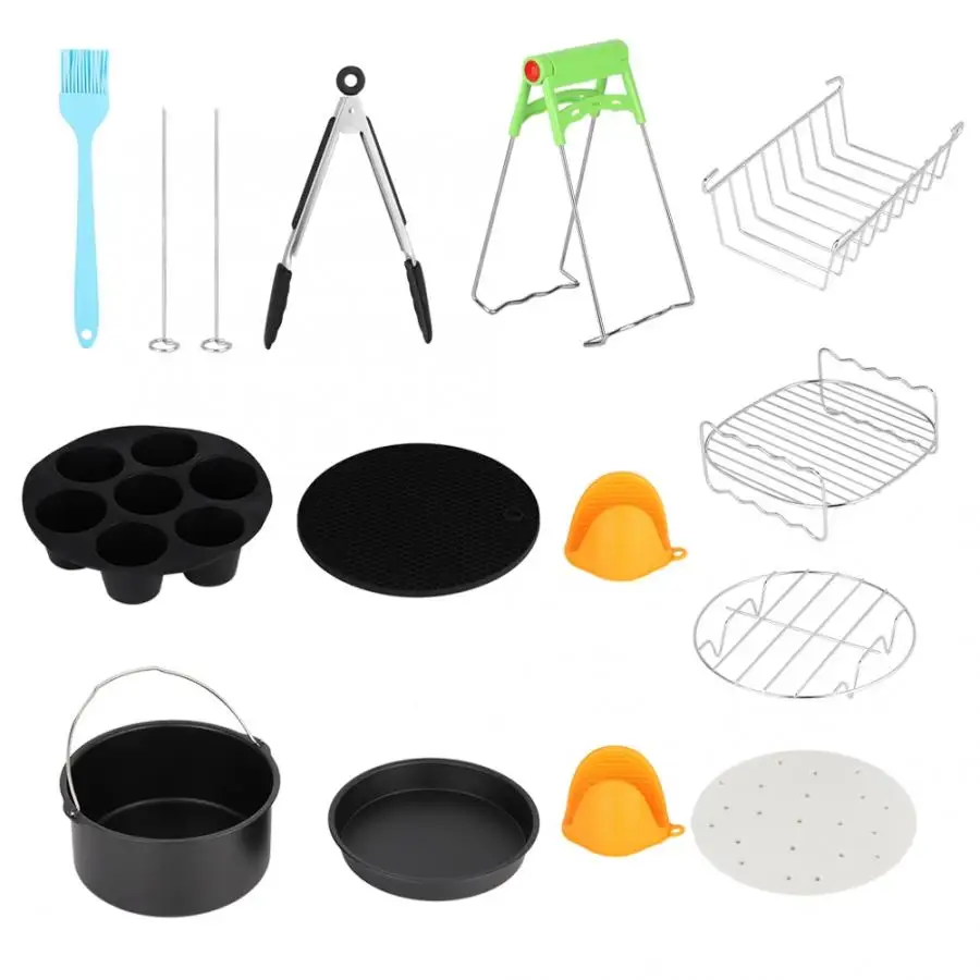 

7 inch 12Pcs/set Air Fryer Kit Cake Barrel Pizza Pan Baking Basket Air Frying Pan Accessories