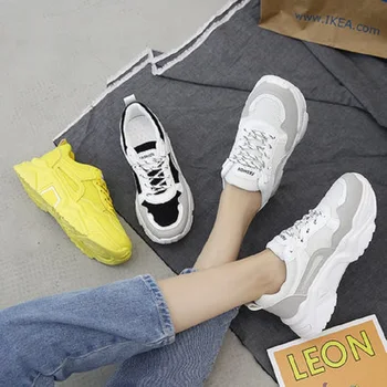 

Thick bottom mesh casual shoes 2019 autumn new wild breathable old shoes women's shoes