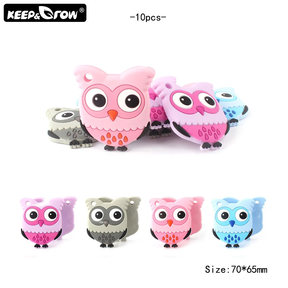 

Keep&Grow 10pcs Silicone Teether Owl Baby Teethers BPA Free Baby Chew DIY Pacifier Chain Nursing Pendant Toys Accessories