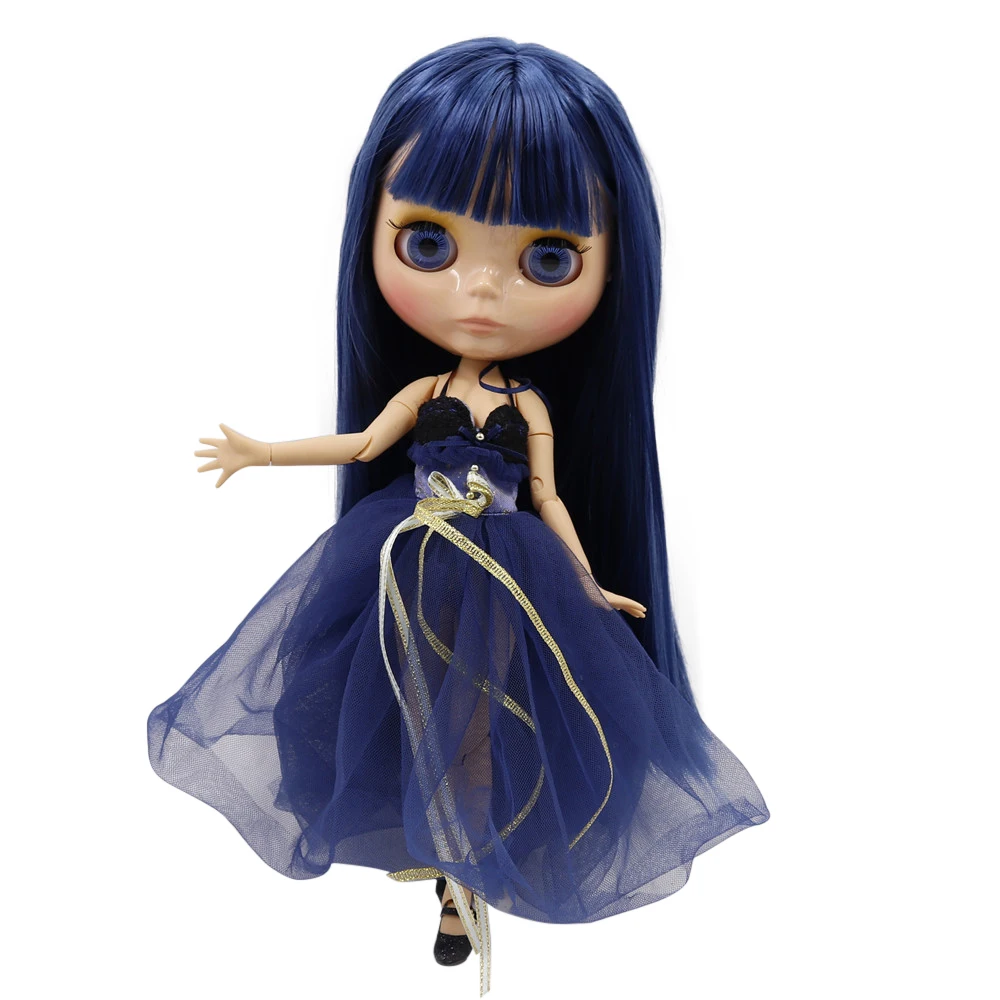 ICY DBS Blyth doll 1/6 BJD 30cm black skin with nude joint body blue hair girl gift toy BL6221