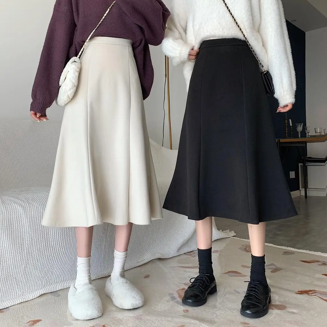 

New Mid-Length Women's Autumn And Winter All-Match High-Waist Ladies Long Skirts