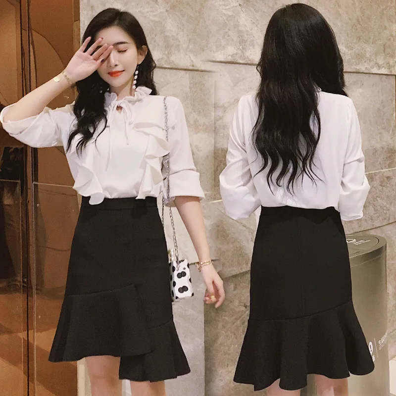 

2019 Summer Wear New Style Korean-style Petal Fishtail Flounced Irregular Mid-length High-waisted Sheath Skirt