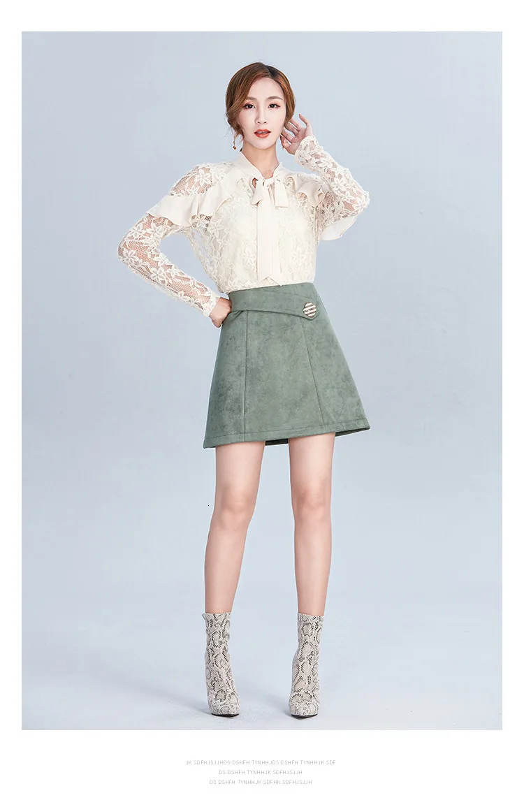 Осень и зима новая женская одежда со стоячим воротником кружевные рубашки с длинным рукавом Женские топы и блузки с оборками