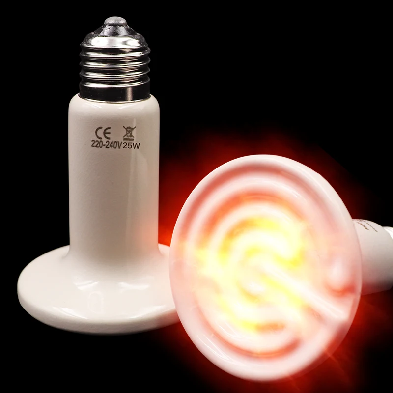 Lámpara de calefacción de cerámica infrarroja lejano para reptiles, 220V, bombilla de luz del emisor de calor, 25W, 50W, 75W, 100W, 150W, 200W, lámpara de cerámica
