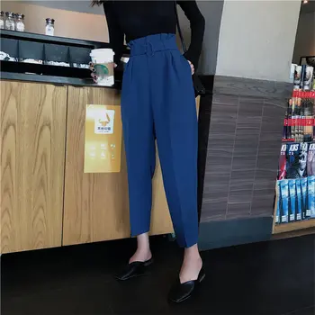 

HziriP Fashion Chic Straight Casual Bud-Waist Texture Slender High Waist Slim Loose Solid Women Straight Pants Large Size