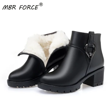 

MBR FORCE 2020 black ankle boots women on the platform high quality winter snow boots heel luxury all wool female mother shoes