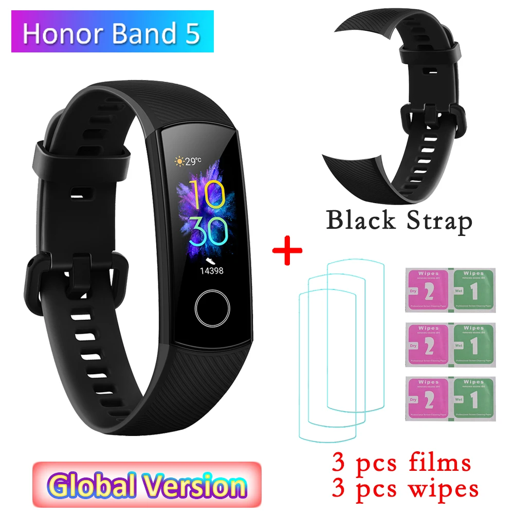 Huawei Honor Band 5 фитнес-браслет BT4.2 мониторинг сердечного ритма в режиме реального времени водонепроницаемые Смарт-часы несколько спортивных режимов - Цвет: B Black Straps