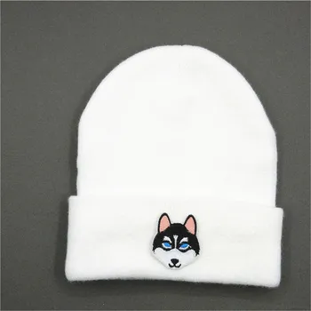 

Cartoon wolf dog embroidery Thicken knitted hat winter warm hat Skullies cap beanie hat for kid men and women 156