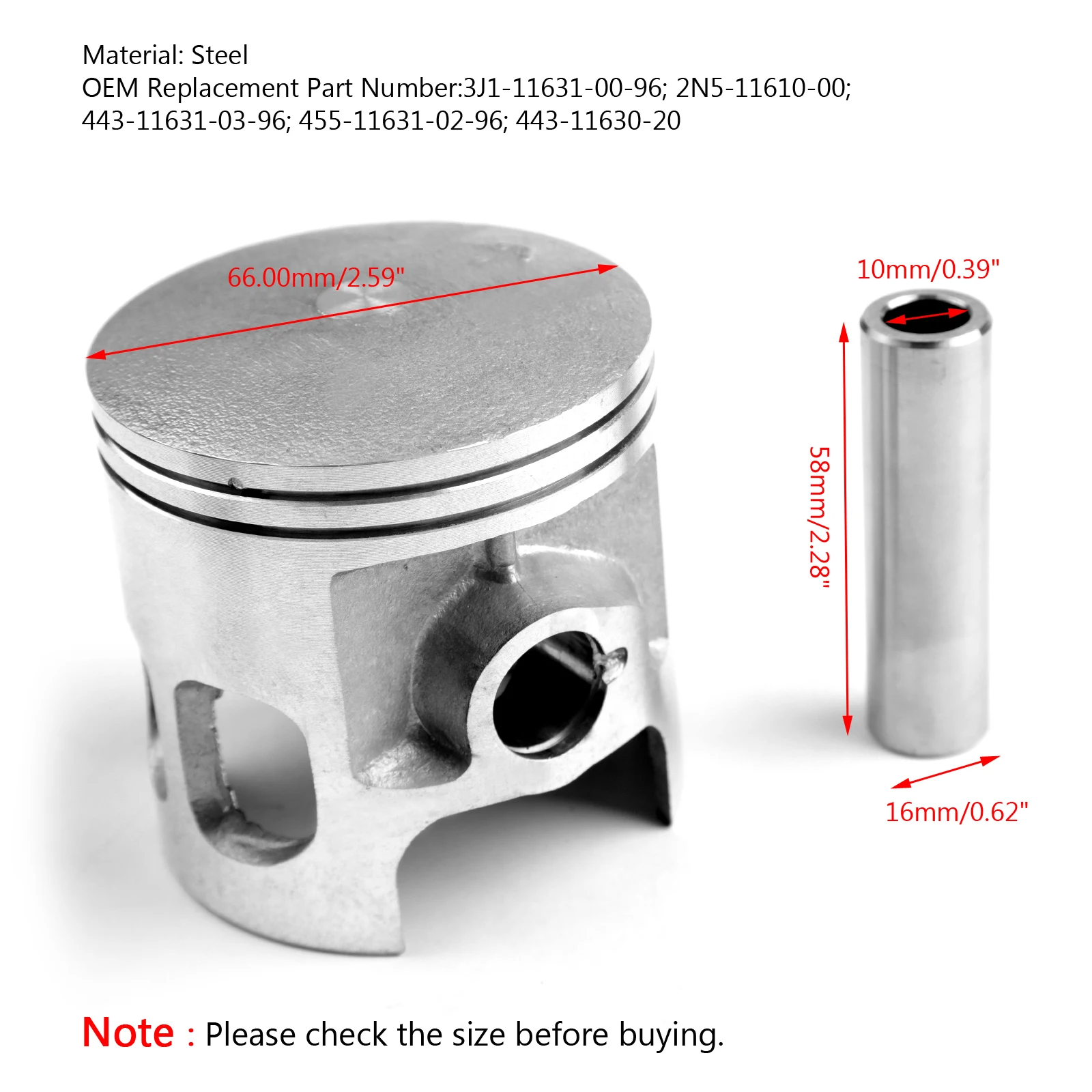 Artudatech STD 66,00 мм+ 0,50+ 0,75+ 1,00 поршневой комплект для Yamaha 175DT 175MX YT175 1974-1982 поршневое Контактное кольцо Запчасти для мотоциклов - Цвет: 66.00mm