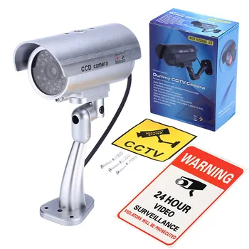 

Black Silver Waterproof Simulation Fake Dummy Bullet Camera Red LED Flashing Light with 24 Hour Monitor Camera Warning Stickers