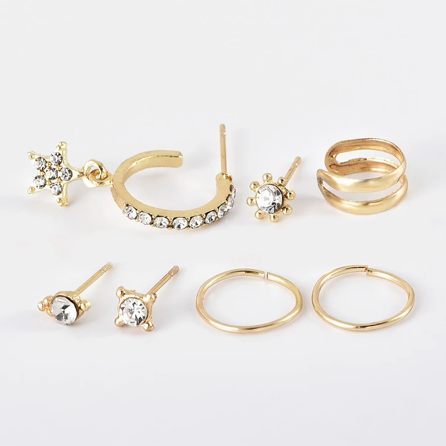 Starbeauty, 8 шт., кристалл, звезда, шпилька, пирсинг для ушей, Orelha Helix, трагус, пирсинг, Oreja, поддельные пирсинг, кольцо для носа, манжета, поддельные серьги, набор