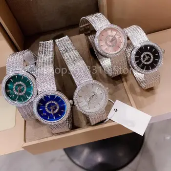 

Top Brand Luxury CZ stainless steel Quartz Watch round circle zircon Sun clock shell pearl Dial Watch Casual magnet watches 30mm