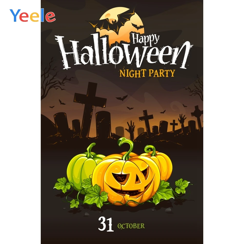 

Yeele Halloween Horror Party Bats Pumpkin Moon Tomb Photography Backdrops Personalized Photographic Backgrounds For Photo Studio