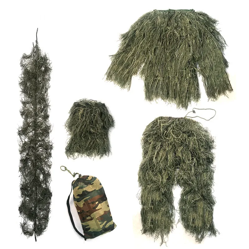 5PCS kids Ghillie Suits child Camouflage Tactical Army Jungle Military Tactical Suit Tops Pants Hats Birding Suit