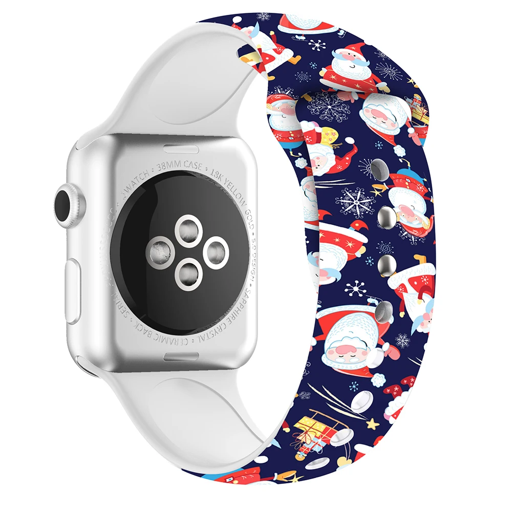Рождественский силиконовый ремешок для Apple Watch 44 мм 40 спортивный браслет