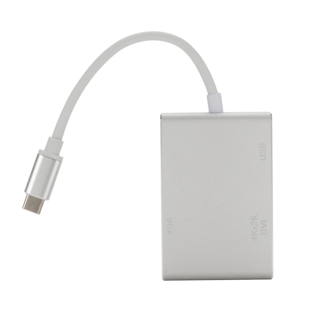 Тип-c видео Адаптер Hub USB-C USB VGA, HD с поддержкой hdmi, DVI 4-в-1 видео конвертер Алюминий сплав чехол