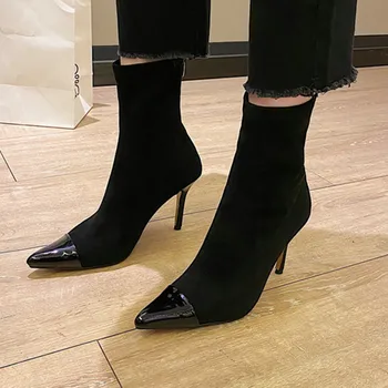 

Newest Winter Mixed Colors Suede Leather Women Ankle Boots Fashion High Heels Pumps Party Dancing Shoes Woman